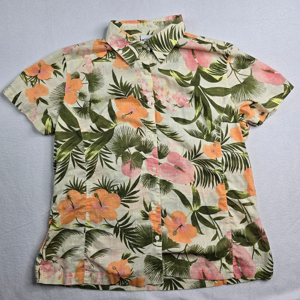 Columbia Sportswear Women Tropical Floral Short Sleeve Button Up Shirt‎ Hawaiian